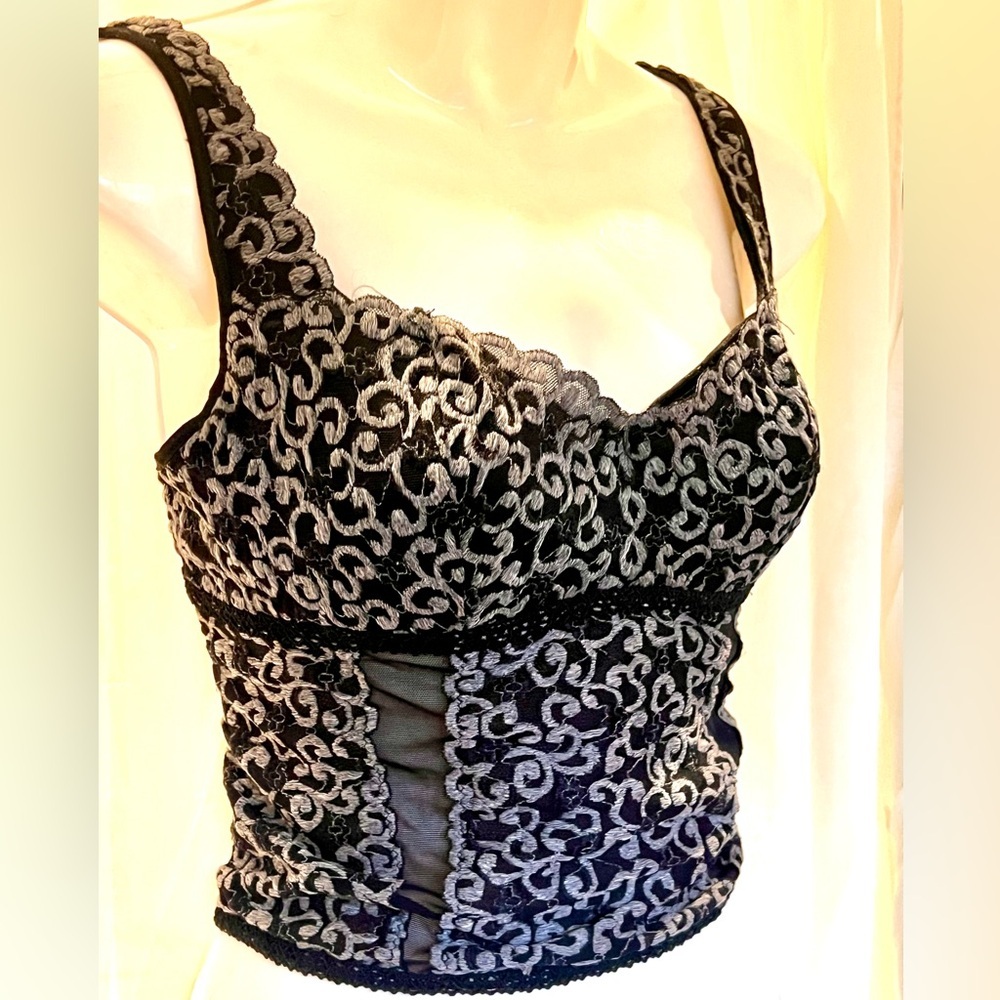 NWT Vintage Cosabella Black and Silver Lace Bustier